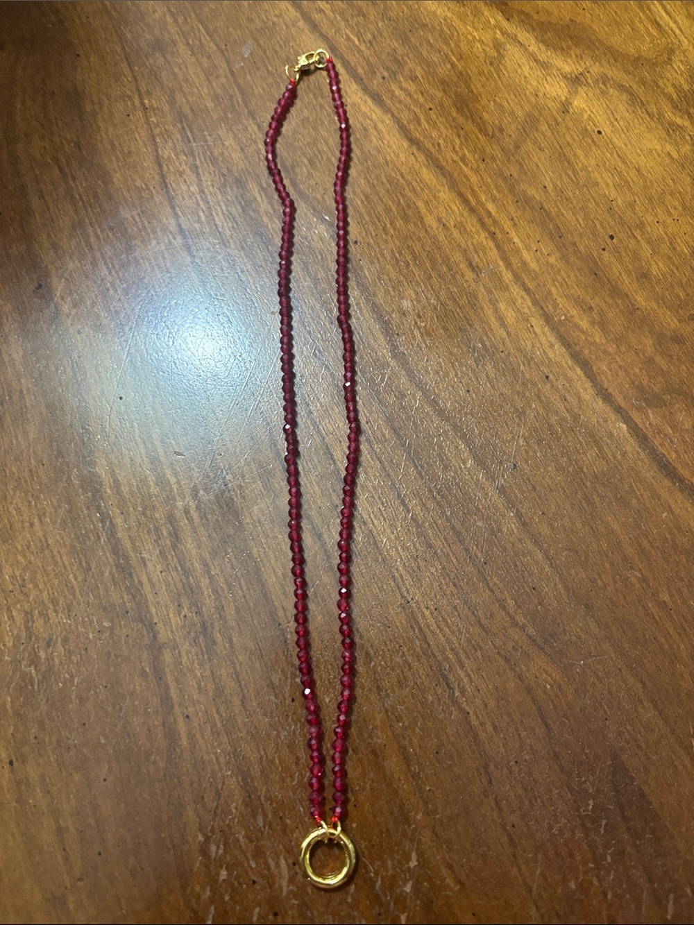 16” beaded ruby/dark fuchsia carabiner necklace